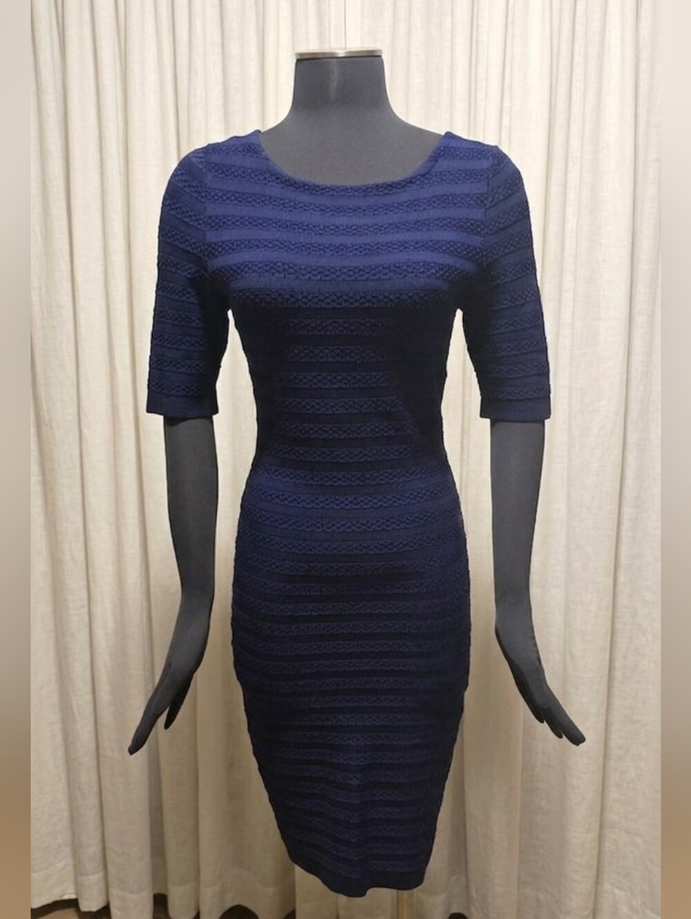 Karen Millen Navy Textured Midi Sheath Dress